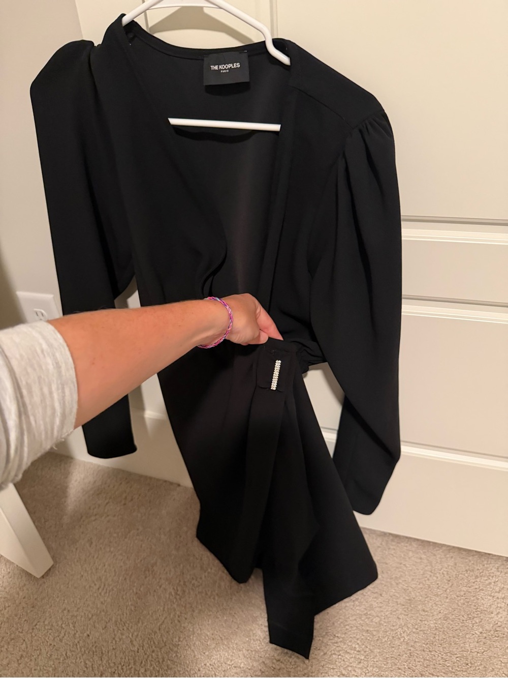 The Kooples Black Wrap-Style Dress with Subtle Rhinestone Accent